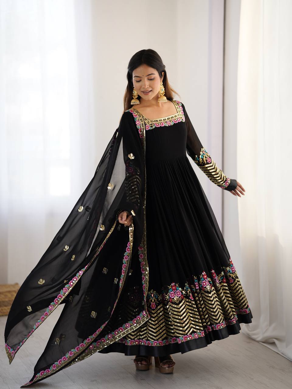 π Elegant Embroidered Sequence Designer Anarkali Three Piece Set β Festive & Party Ready π«